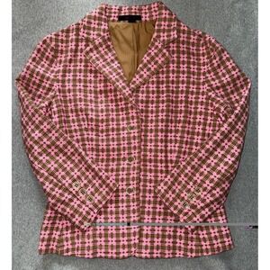 Express Women's 3 Button Pink Brown Tweed Blazer Jacket Size 8